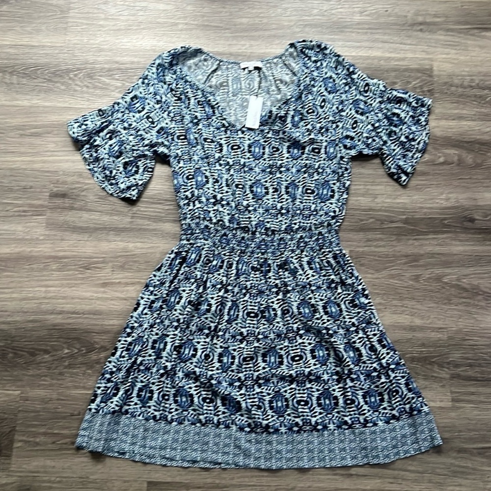Michael Stars Navy printed Mini Dress 1X  Boho Woven NWOT Summer Dress